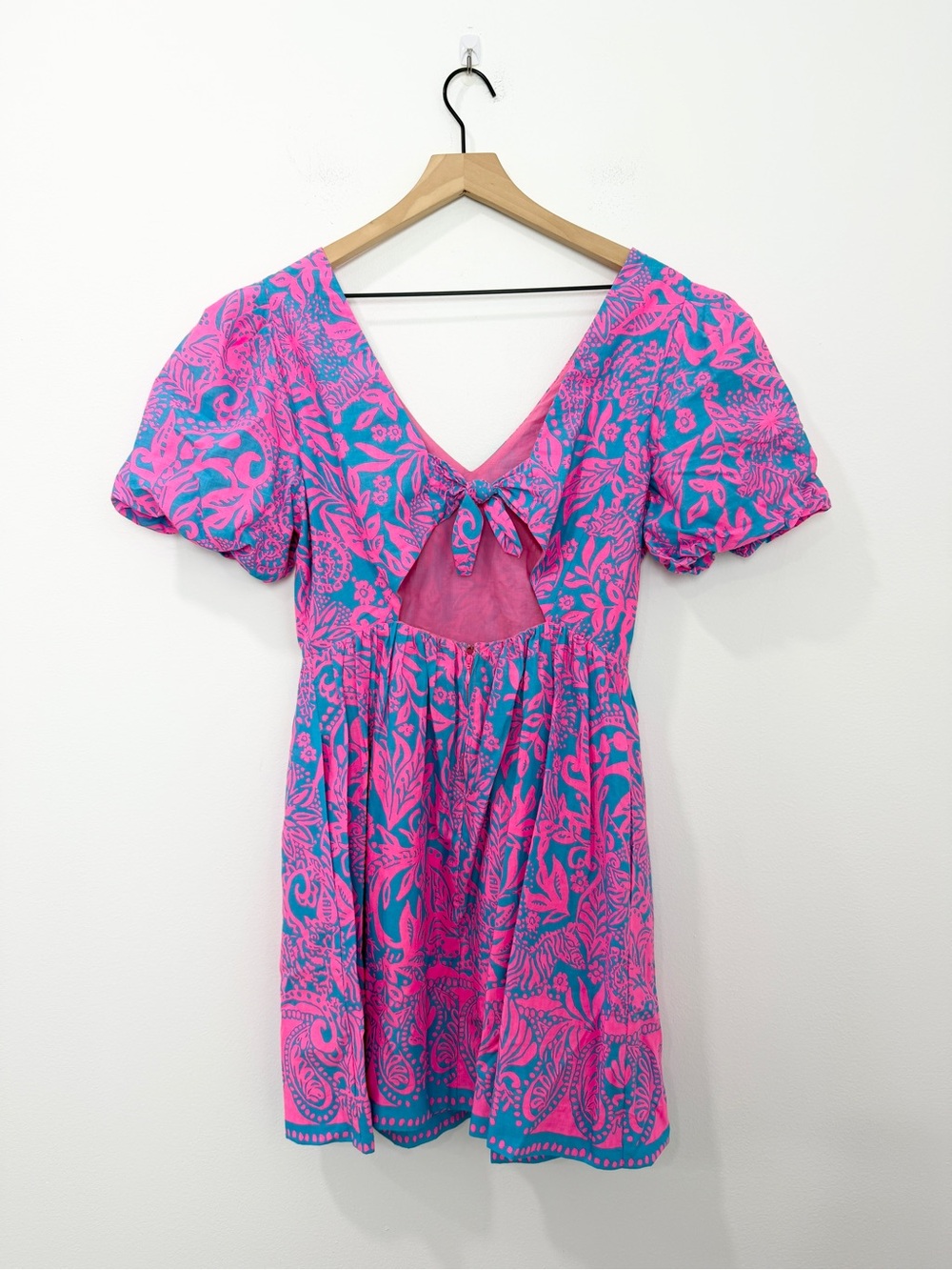 Lilly Pulitzer Suzie Short Puff Sleeve Cotton Aura Pink Leaf Mini Dress Size 6 - Picture 4 of 8